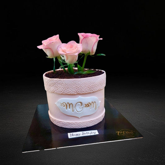 Real Rose Flower Pot Cake for Mom