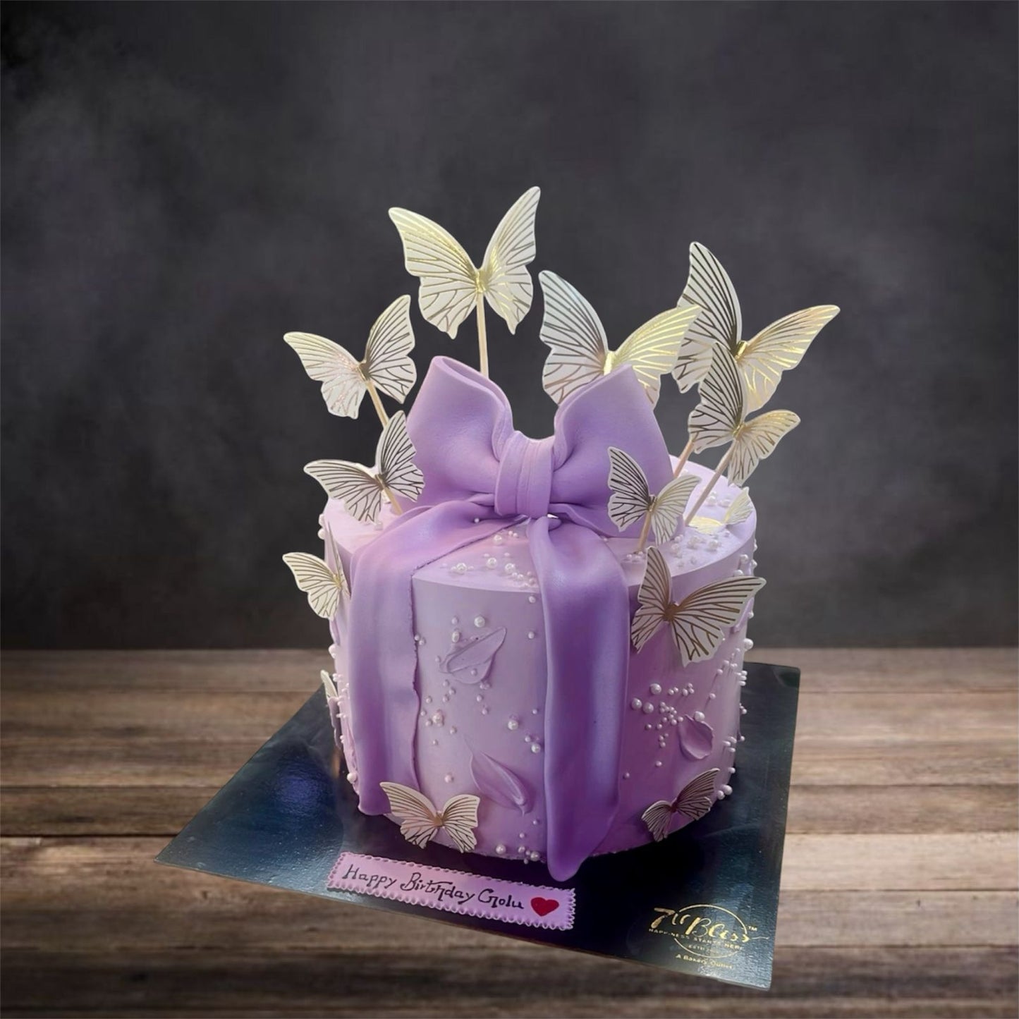 3D Fondant Bow Butterfly Lavender Cake