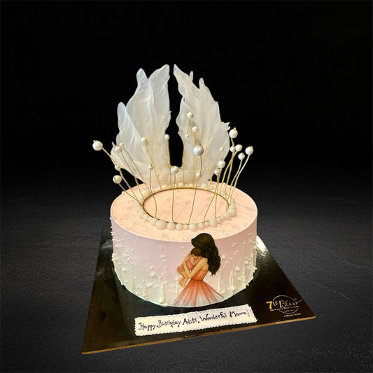 New Mom Pearl Crown Feather Cake