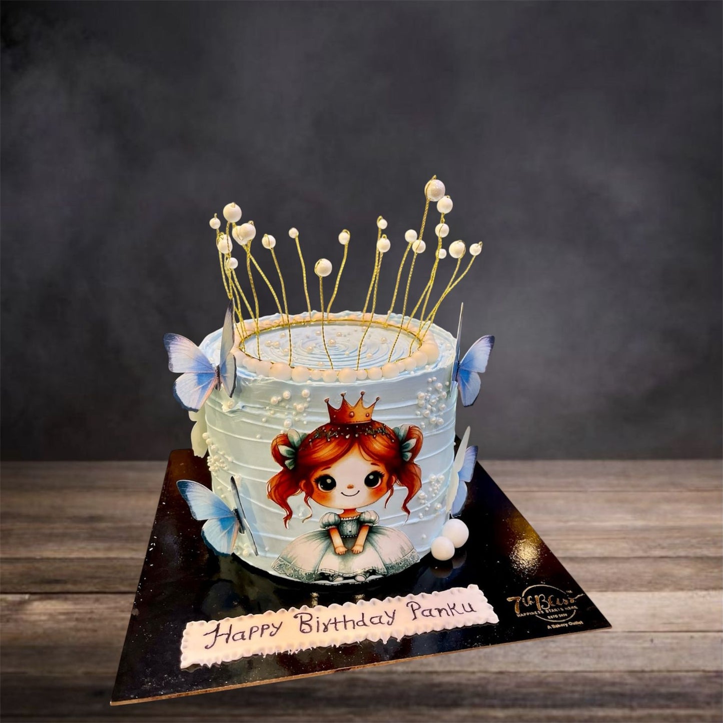 Princess Crown Blue Butterfly Birthday Cake